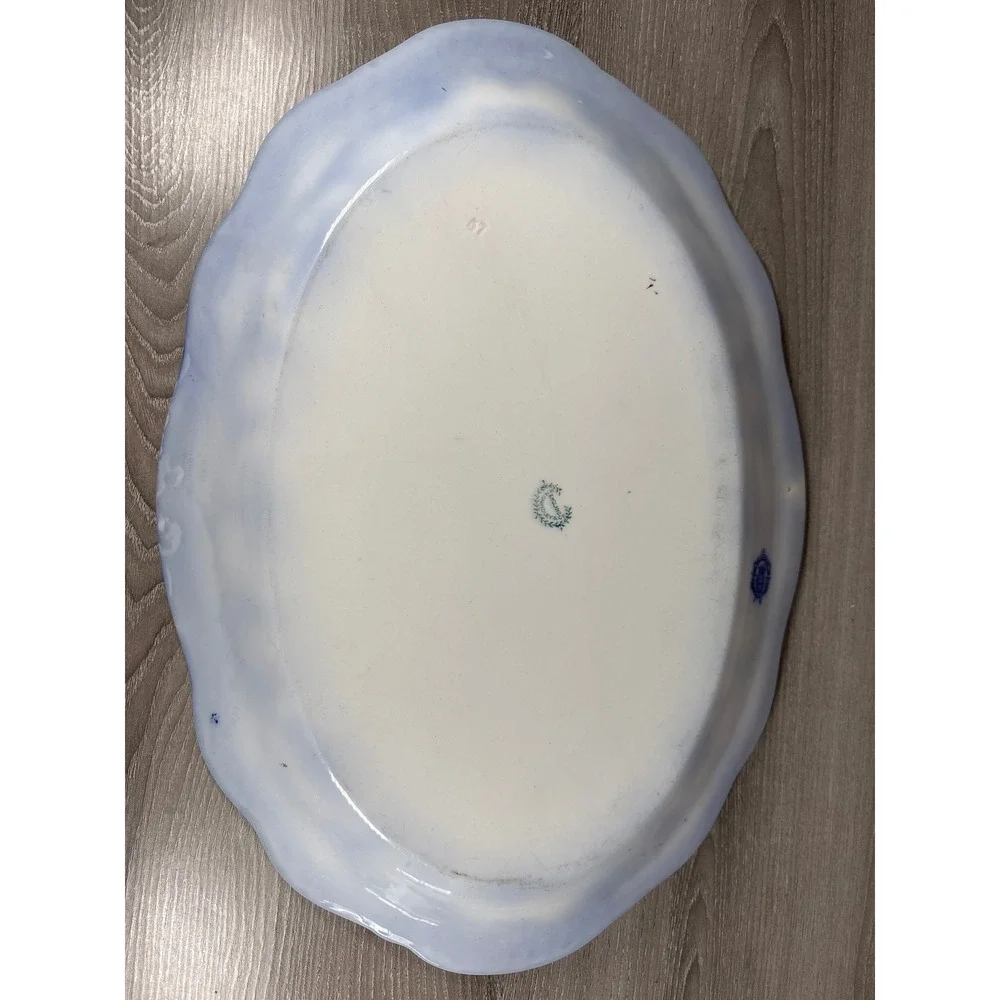 W.H. Grindley Melbourne Flow Blue Oval Platter Antique England Gold‎ Gilt 16